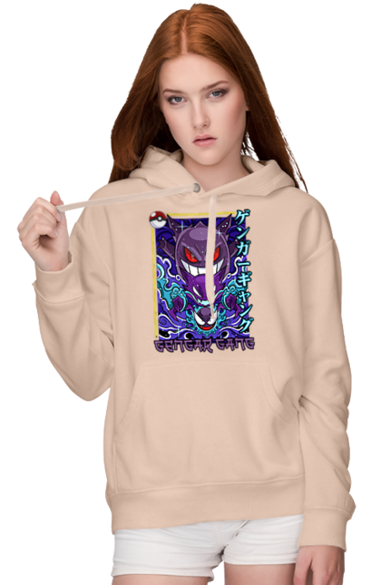 Women's hoodie with prints Pokemon Gengar. Anime, fushigibana, games, gengar, nintendo, pokemon, pokemon go. 2070702