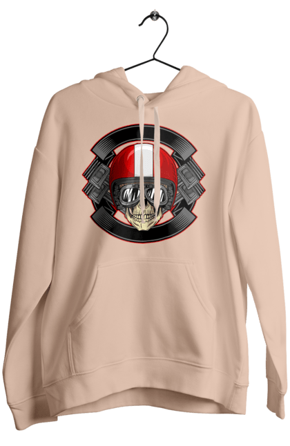 Women`s hoodie with prints skull motorcyclist. Helmet, motorcyclist \, skull. 2070702