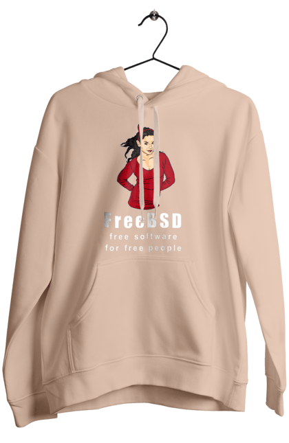 Жіноче худі з принтом "Freebsd Для Вільних". Bsd, freebsd, unix, адміністратор, айті, айтішник, безкоштовна, безкоштовно, бестія, білий, вільна, демон, демонесса, доступність, незалежність, операційна система, ос, програміст, програмне забезпечення, свобода, сисадмін, система, системний адміністратор, софт, текст, червоний. 2070702