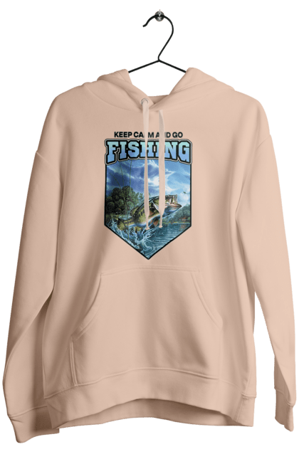 Жіноче худі з принтом "Keep Calm and Go Fishing". Відпочинок на природі, для рибалок, для чоловіків, мисливці та риболови, природа, рибалка, риболовля, спінінг, хоббі. 2070702