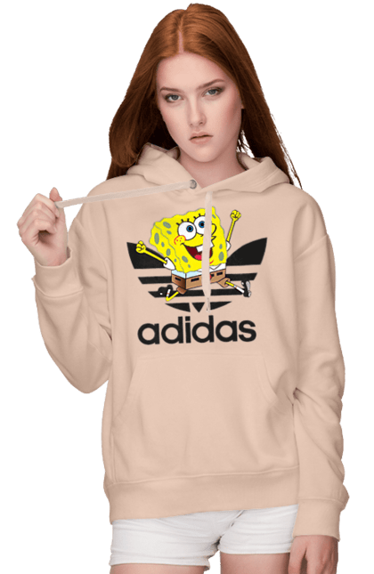 Женское худи с принтом Adidas Губка Боб. Adidas, spongebob, адидас, баскетбол, губка боб, мультик, мультсериал, мяч, спанч боб, спорт. 2070702