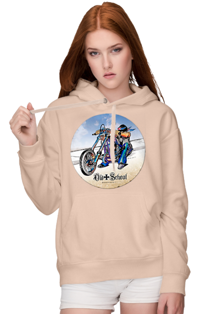 Women`s hoodie with prints Old school. Auto moto, motorcycle, music band, old hardening, performers, rock band. 2070702