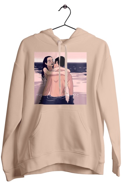 Женское худи с принтом Парочка Обнимается В Реке. Голо, любовь, пара. 2070702