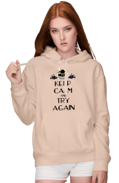 Women's hoodie with prints Keep calm and try again. Calmness, demon, heck, keep calm, satan, stay calm, try again. 2070702