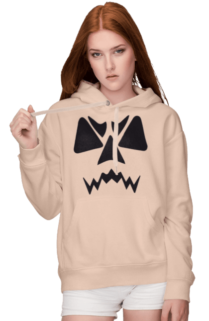 Women's hoodie with prints Halloween pumpkin face. Costume, halloween, holiday, october, october 31, pumpkin, scary, sweets, trick or treat. 2070702