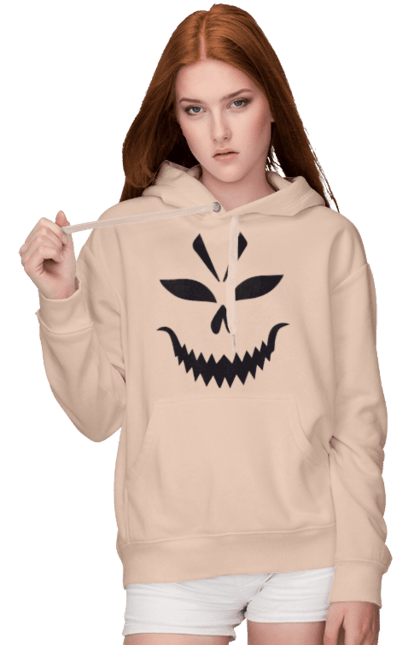 Women's hoodie with prints Halloween pumpkin face. Costume, halloween, holiday, october, october 31, pumpkin, scary, sweets, trick or treat. 2070702