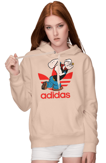 Жіноче худі з принтом "Adidas Моряк Попай". Adidas, popeye the sailor, адідас, комікс, моряк, мультфільм, серіал, трубка. 2070702