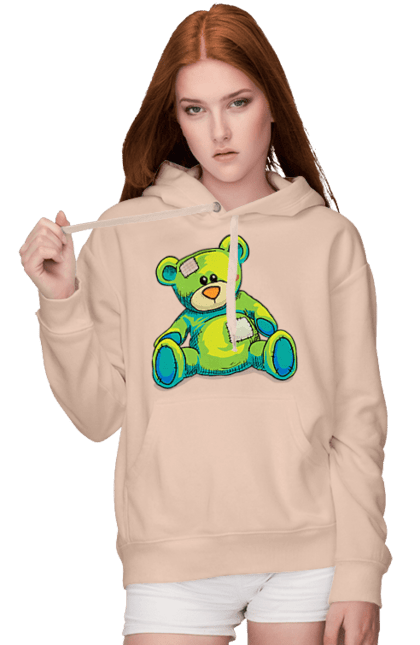 Women's hoodie with prints Teddy bear. Animal, bear, gift, kisses, old, patches, teddy, teddy bear, toy, vintage. 2070702