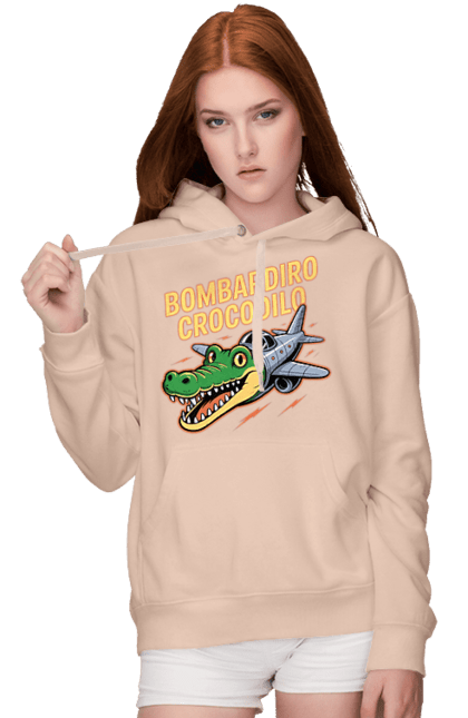 Жіноче худі з принтом "Bombardino Crocodilo". Bombardino, bombardino crocodilo, crocodilo, бомбардиро крокодило, бомбардіно крокоділо, крокодил, крокодил літак, крокодил мем, мем бомбардине крокодило, меми. 2070702