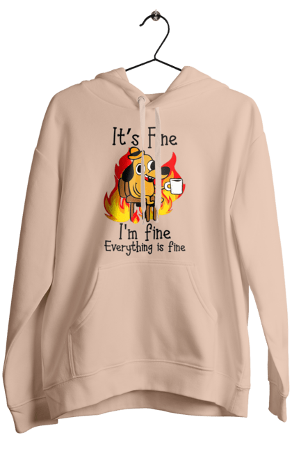 Women's hoodie with prints Everything Is Fine. Cute, dog, everything is fine, funny, happy, humor, humorous, mental health, okay, sarcasm. 2070702