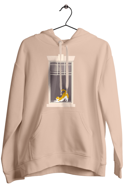 Жіноче худі з принтом "Кіт В Вікні". Вікно, кіт, потягушки, рудий. 2070702