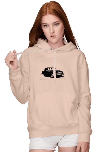 Жіноче худі з принтом "Авто.6". Авто, графіка, малюнок, ретро авто, чорно-білий. 2070702