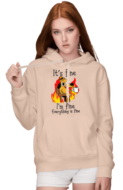 Women's hoodie with prints Everything Is Fine. Cute, dog, everything is fine, funny, happy, humor, humorous, mental health, okay, sarcasm. 2070702