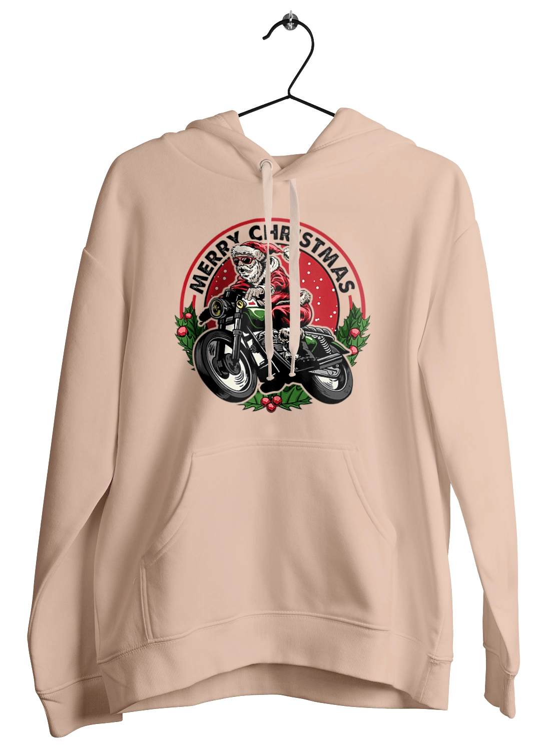 Merry Christmas, Santa Claus on a motorcycle