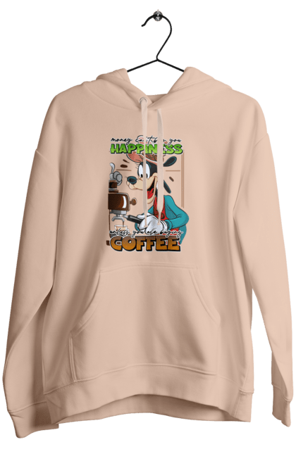 Women's hoodie with prints Goofy Coffee. Animated series, cartoon, coffee, cup, disney, dog, goofy. 2070702