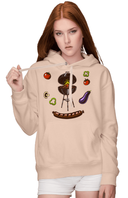 Жіноче худі з принтом "Барбекю Сосиска". Барбекю, гриль, смажити, сосиска. 2070702