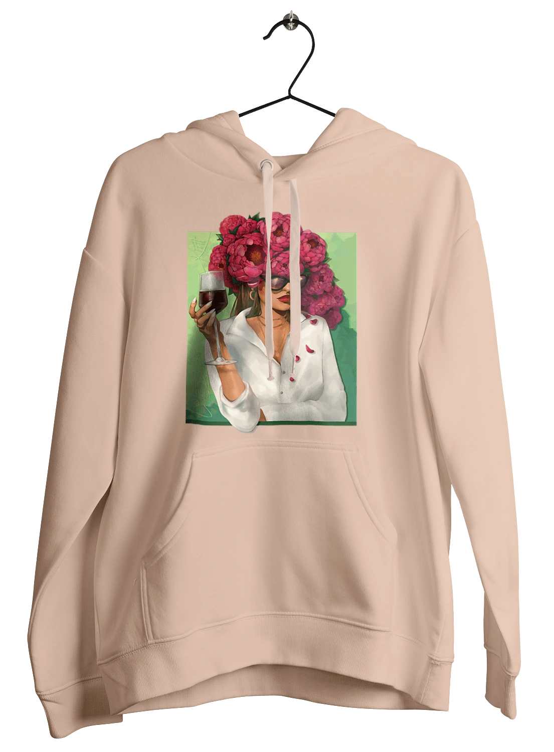 Girl with peonies and a glass