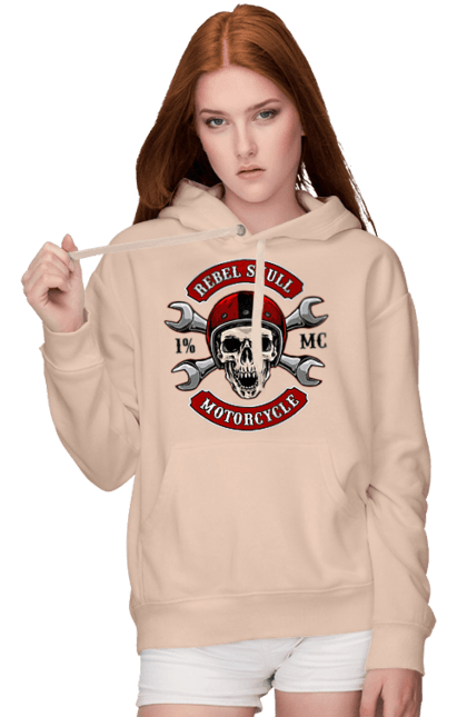 Women`s hoodie with prints skull motorist. Amateur, helmet, motorcycle, skull. 2070702