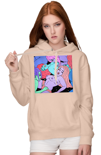 Women`s hoodie with prints Alien Girls. Aliens, girls, multicolored, space. 2070702