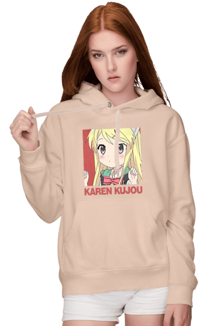 Women's hoodie with prints Kiniro Mosaic Karen Kujo. Anime, gold mosaic, karen, karen kujo, kiniro mosaic, kinmoza, manga. 2070702