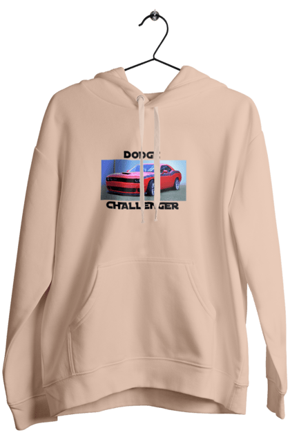 Жіноче худі з принтом "Додж челенджер". Авто, автомобіль, американська легенда, додж челенджер, класичний автомобіль, культовий автомобіль, масл кар, потужне авто. 2070702