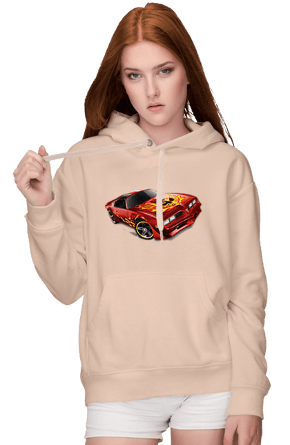 Женское худи с принтом Машина красная, скоростная. Езда, колеса, машина, скорость. 2070702
