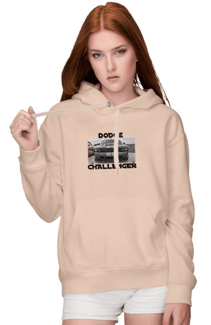 Women`s hoodie with prints Dodge challenger. An american legend, car, cult car, dodge challenger, oil car, powerful car. 2070702