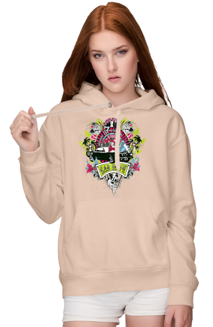 Women`s hoodie with prints Car Show, Summer. Automobile, cards, money, palm, show. 2070702