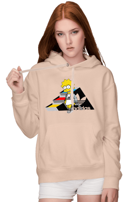 Женское худи с принтом Adidas Лиза. Adidas, lisa, simpson, адидас, лиза, лиса симпсон, мультсериал, персонаж, сериал, симпсон. 2070702