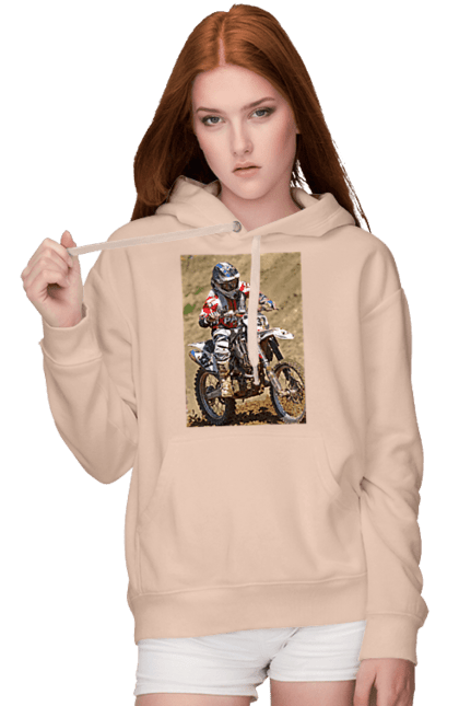 Women`s hoodie with prints MOTOR RACER. Athlete, moto, motor racer, motorbike, sport. 2070702