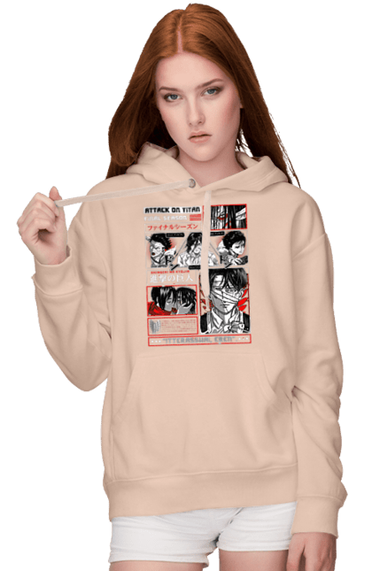 Women's hoodie with prints Attack on Titan. Action film, anime, attack on titan, dark fantasy, drama, eren, eren jaeger, manga, post-apocalyptic. 2070702