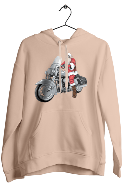 Жіноче худі з принтом "Санта На Мотоциклі". Мотоцикл, новий рік, санта, свято. 2070702