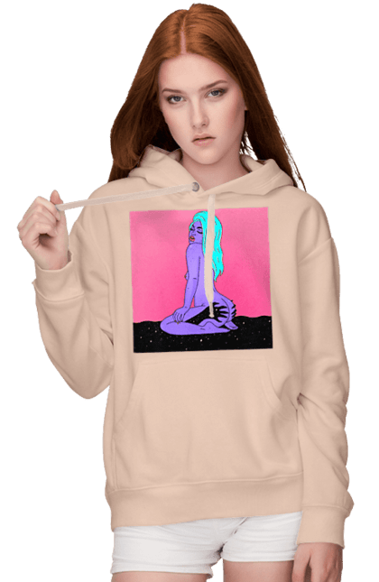Women`s hoodie with prints Purple Girl In Hands. Alien, girl, sits. 2070702