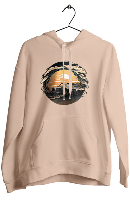 Women`s hoodie with prints Dodge at sunset. Car, cars, dodge. 2070702