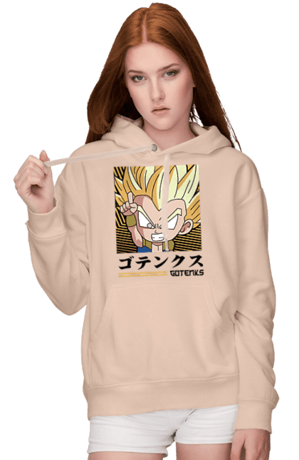 Женское худи с принтом Жемчуг дракона Готенкс. Anime, dragon ball, goku, gotenks, manga, vegeta, аниме, готенкс, жемчуг дракона, манга. 2070702