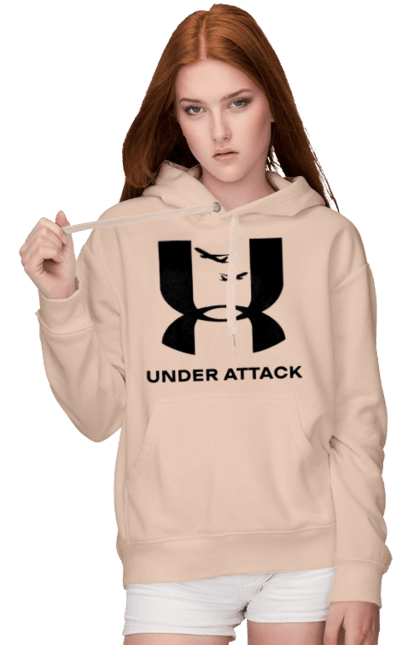 Жіноче худі з принтом "Under Attack black". Андер армор, бренди, гумор, приколи, прикольні, ундер армор. 2070702