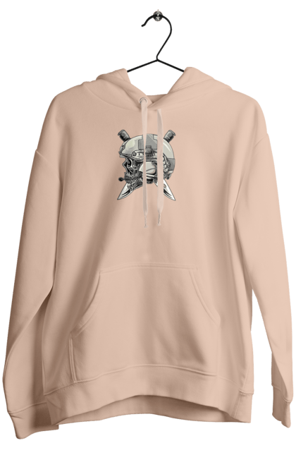 Women`s hoodie with prints Pilot`s skull. Defender, helmet, military, pilot, skull, than. 2070702