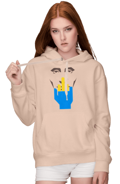 Women`s hoodie with prints Putin Huilo. All, dead muscovite, go fuck yourself, good evening, middle finger, muscovites, orcs, putin shit, putin`s head, russian military. 2070702
