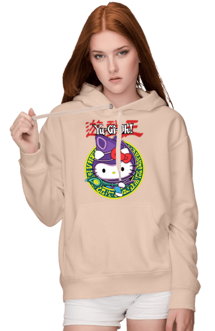 Women's hoodie with prints Yu Gi Oh! Hello Kitty. Brand, cat, character, hello kitty, kitten, yu gi oh, yugio. 2070702