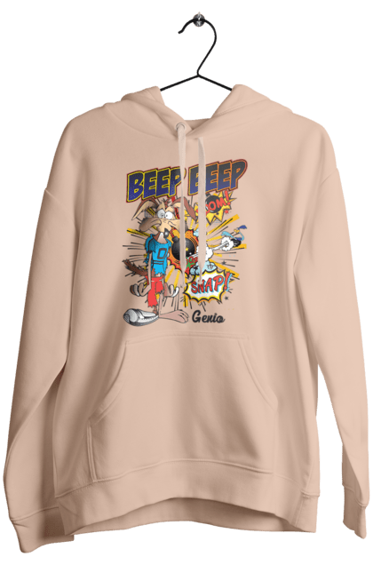 Women's hoodie with prints Wile E. Coyote. Animal, cartoon, comedy, coyote, looney tunes, merry melodies, wile e. coyote. 2070702