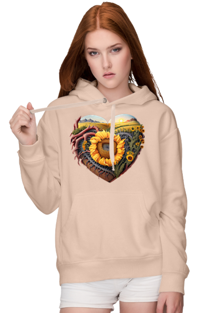 Жіноче худі з принтом "Символи України". Небо, поле, пшениця, символи україни, соняшник, україна. 2070702