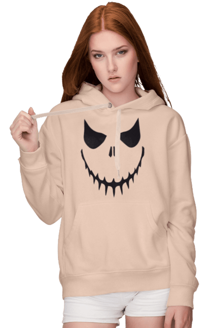 Women's hoodie with prints Halloween pumpkin face. Costume, halloween, holiday, october, october 31, pumpkin, scary, sweets, trick or treat. 2070702