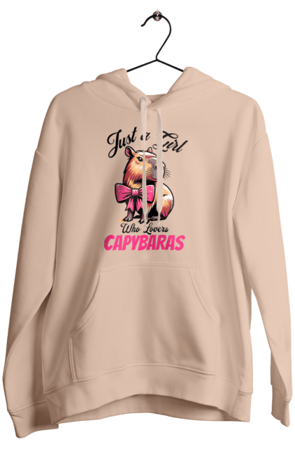 Women's hoodie with prints Capybara. Animal, bow, capybara, pink, rodent. 2070702