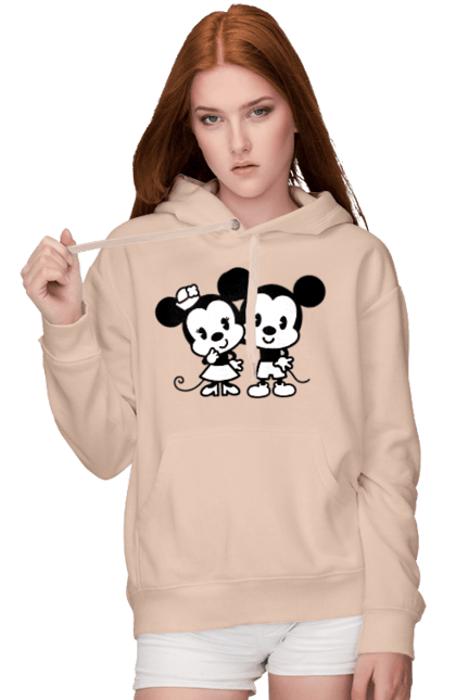 Женское худи с принтом Микки Маус и Минни Маус. Mickey mouse, minnie mouse, дисней, микки, микки маус, минни маус, мультфильм. 2070702