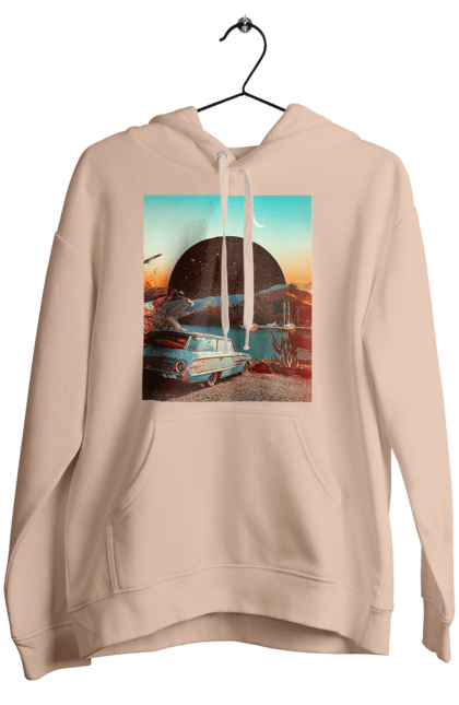 Жіноче худі з принтом "Картина, машина біля річки". Картина, машина, планета, прикол, ретро, річка. 2070702
