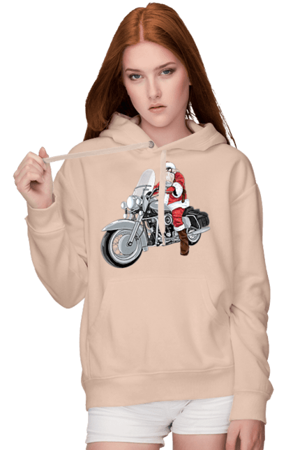 Жіноче худі з принтом "Санта На Мотоциклі". Мотоцикл, новий рік, санта, свято. 2070702