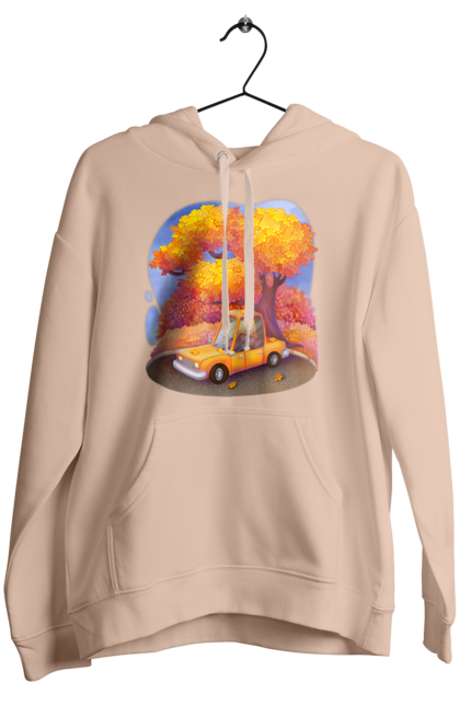 Жіноче худі з принтом "Осiнь Авто Дерево". Дерево, жовтий мила ілюстрація, машина, осінь, помаранчевий. 2070702