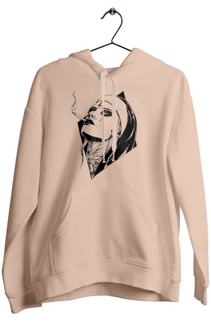 Women`s hoodie with prints Nun. Cigarettes, cool, girl, tattoo. 2070702