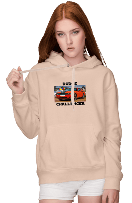 Women`s hoodie with prints Dodge challenger. Auto, car, classic car, cult car, dodge challenger, oil car, powerful car. 2070702
