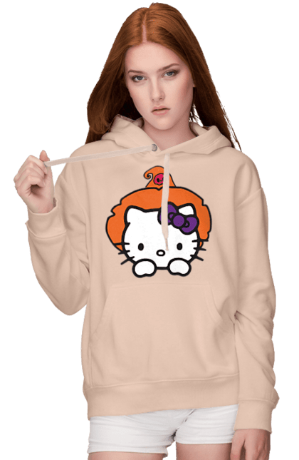 Women's hoodie with prints Hello Kitty Halloween. Brand, cat, character, halloween, hello kitty, kitten, kitty, witch. 2070702